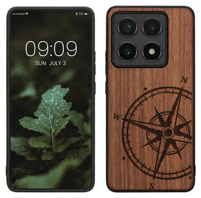 Produktbild von kwmobile Handyhülle für Xiaomi 14T Pro Hülle Holz - Case mit TPU Bumper - Stoßfestes Hardcase - Schutzhülle Cover in Dunkelbraun