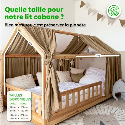 Image de Ciel de lit cabane 67x270 cm beige foncé avec applications dorées - 2 pans de tissu