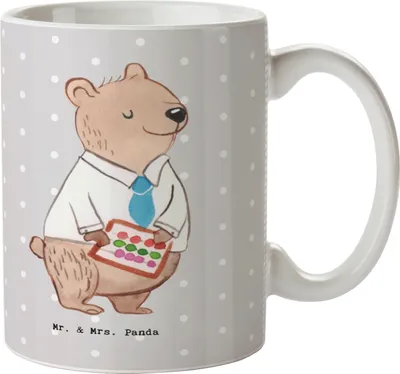 Produktbild von Mr. & Mrs. Panda Teetasse Bürokaufmann Herz - Grau Pastell - Geschenk, Pott, Bürojob, Kaffeebecher, Becher, Tasse, Kaufmann für Büromanagement, Homeoffice, Keramiktasse