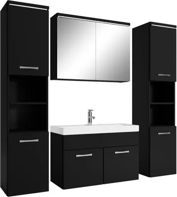 Immagine prodotto di Badplaats Set Mobili Bagno Paso XL 80 x 40 cm - Nero Opaco - Mobile con Specchio Contenitore e Pensili