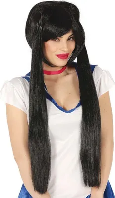 Produktbild von schwarze lange Manga Anime Perücke für Damen