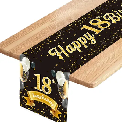 Tafelloper 18. Geburtstag Schwarz Gold 180x35 cm