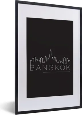 Produktbild von MuchoWow® MuchoWow® Gerahmtes Poster Skyline "Bangkok" weiß auf schwarz 40x60 cm - Poster mit zchwarzem Bilderrahmen - Poster in Rahmen
