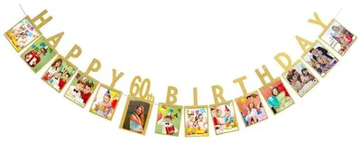 60. Geburtstag Fotobanner Gold Wimpelkette Party Deko