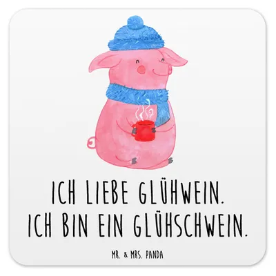 Produktbild von Mr. & Mrs. Panda Tischuntersetzer Schwein Glühwein 6er Set - Weiß - Geschenk, Glühschwein, Glas-Untersetzer, Untersetzer für Gläser, Getränke-Untersetzer, Weihnachten