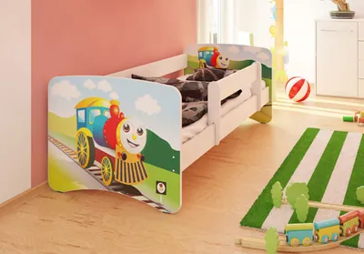 Produktbild von Best for Kids Kinderbett 90x200 cm mit Matratze und Rausfallschutz Lokomotive