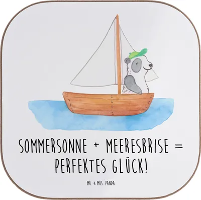 Produktbild von Mr. & Mrs. Panda Untersetzer für Gläser Sommer Meer Glück - Weiß - Geschenk, gläseruntersetzer, Handgefertigte Produkte, Coaster, Tasse, am Strand, Sommerferien, Tassen