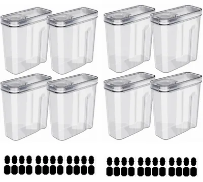 Obrázok produktu pre Sada 8 kusov nádob na skladovanie – dózy na potraviny s objemom 4 l – vzduchotesné a stohovateľné – priehľadný plast – vhodné na skladovanie potravín s vekom