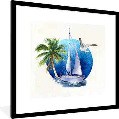 Produktbild von MuchoWow® MuchoWow® Gerahmtes Poster Segelboot - Vogel - Meer 40x40 cm - Poster mit zchwarzem Bilderrahmen - Poster - Plakat im Rahmen