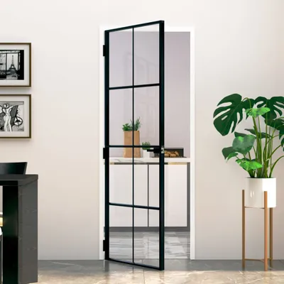 Produktbild von Innentür Schwarz 76x201,5 cm Hartglas & Aluminium Schlank , Haustüren Design 2024