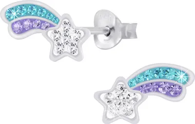 Produktbild von Kinder Ohrringe Silber 925 Kristall Ohrstecker Sternschnuppe Blau