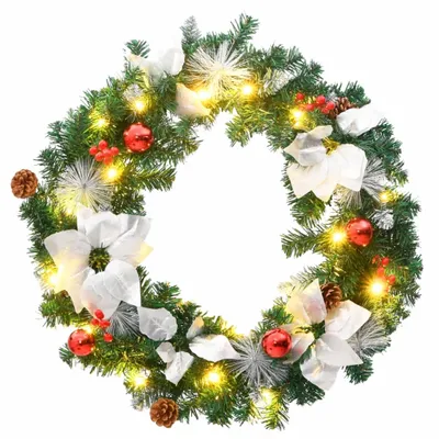 Produktbild von vidaXL Weihnachtskranz mit LED-Leuchten Grün 60 cm PVC