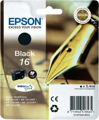 Produktbild von Epson Pen and crossword Singlepack Black 16 DURABrite Ultra Ink, Standardertrag, Schwarz, Tinte auf Pigmentbasis, 1 Stück(e)