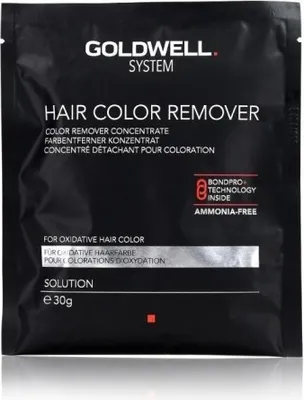 A black pouch with product information and branding for Goldwell System Hair Color Remover.