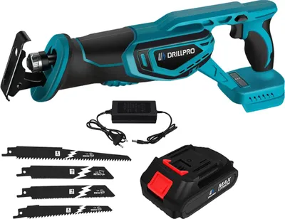 Obrázek produktu pro Drillpro 18V elektrická přímočará pila, bezkartáčový motor, 3000 W, nastavitelné otáčky 0 - 3000 ot/min, vysoký řezný výkon Se 2 bateriemi