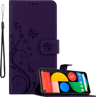 Immagine prodotto di Cadorabo cover per Google PIXEL 5 in FLORAL DARK PURPLE cover protettiva in design floreale con chiusura magnetica, funzione stand e slot per carte di credito flip case cover floreale cover per cellulare flap cover book case