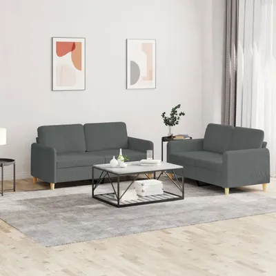 Produktbild von Cloris DesignMöbel 2-tlg. Sofagarnitur mit Kissen Dunkelgrau Stoff , Schlafsofas 2024 Neu