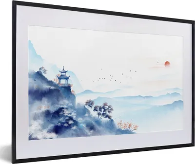 Produktbild von MuchoWow® Gerahmtes Poster Malerei - Natur - Landschaft - Ölfarbe 60x40 cm - Poster mit Schwarzem Bilderrahmen Wandposter Rahmen Foto Bilder - Schlafzimmer - Plakat in Rahmen - Drucken