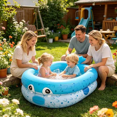 Produktbild von Faltbarer aufblasbarer Pool mit Wal-Motiv für Kinder | Ideal für Garten, Balkon und Camping