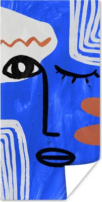 Produktbild von MuchoWow® Poster Gesicht - Blau - Abstrakt 60x120 cm - Wandschmuck