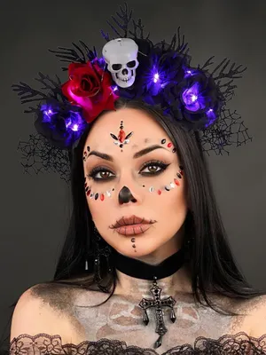 Image de Bandeau floral pour Halloween avec éclairage LED, taille unique, idéal pour les fêtes