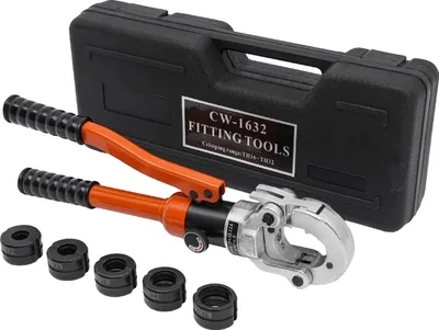 Produktbild von Hydraulische Crimpzange, 80KN Druck, V-förmige Matrizen enthalten, Orange