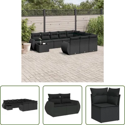 Produktbild von The Living Store 11-tlg. Garten-Sofagarnitur mit Kissen Schwarz Poly Rattan