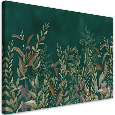 Produktbild von Leinwandbild Blätter auf einem grünen Hintergrund 120x80 Feeby Grün bild für die wand bereit zum aufhängen