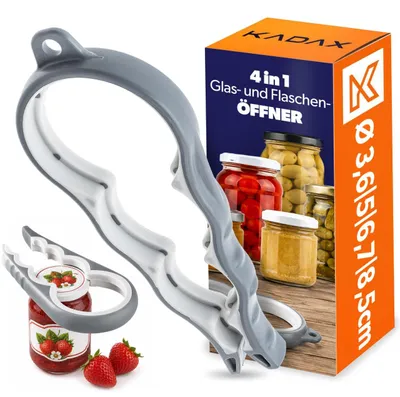 Produktbild von KADAX Glasöffner für Schraubdeckel, Schraubdeckelöffner mit 4 Größen, Schraubglasöffner aus Kunststoff, Deckelöffner für Schraubgläser, Flaschenöffner für Senioren