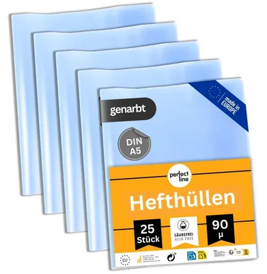 Produktbild von perfect line 25 Hefthüllen A5 PP genarbt 90 my transparent Heftschoner Schule