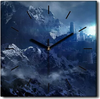 Produktbild von Coloray Uhr auf Leinwand 30x30 cm Wand Uhr Dekoration Wohnzimmer Segeltuch schwarze Hände -Schneeschlossberge