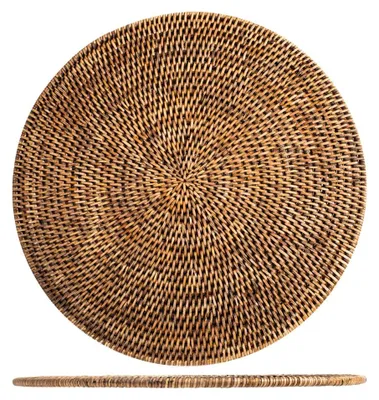Runde Platzmatte aus Rotan, 36 cm, Weiß