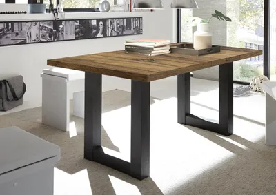 Produktbild von Kulissen-Esstisch >Big System< in schwarzstahl / plankeneiche