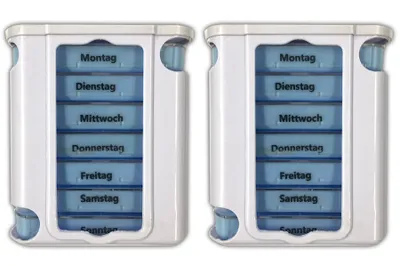 Produktbild von 2er Set Pillendose für 7 Tage inkl. Tablettenteiler | Pillendose Medikamentenbox
