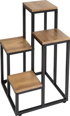 Image de Support en métal pour 4 fleurs Chêne rustique