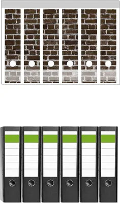 Produktbild von Wallario 6 Stück breite Ordner inkl. Klebeetiketten mit Motive Ziegelsteinwand in braun - Backsteine -  Set mit Rückenschildern / Ordnerrücken Stickern