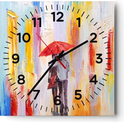 Produktbild von Wanduhr - Quadrat - Glasuhr - Liebhaber Regenschirm - 30x30cm - Schleichendes Uhrwerk - Lautlos - zum Aufhängen bereit - Dekoration Modern - Wanddekoration aus Glas - C4AC30x30-3692