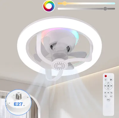Obrázok produktu pre Stropný ventilátor s diaľkovým ovládaním Tichý, 50W lampa s ventilátorom Stmievateľný 3 rýchlosti RGB pre kuchyňu garážovú miestnosť
