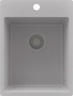 Produktbild von PRIMAGRAN Spülbecken Grau 38x50cm, Granitspüle 1 Becken + Ablauf-Set, Küchenspüle ab 40er Unterschrank - Riga