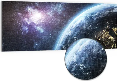 Produktbild von DEQORI Hybrid Leinwand Bild 150x60 cm 'Blick aus dem All' Wandbild Glas flach modern