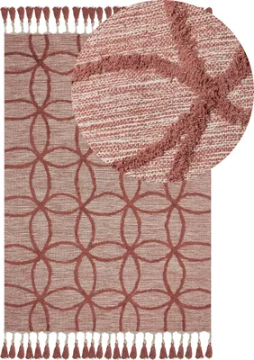 Obrázek produktu pro BELIANI Koberec Červený Bavlna 140 x 200 cm Obdélníkový ručně všívaný geometrický vzor Boho