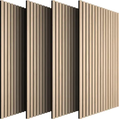 Obrázek produktu pro tectake Akustické panely, sada 4 ks, dřevěný vzhled, zvukově izolační stěnové panely, MDF, dýha z pravého dřeva, 110 x 50 cm, zvuková izolace, akustické desky, obývací pokoj