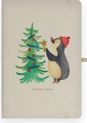 Produktbild von Mr. & Mrs. Panda notizbuch Pinguin Weihnachtsbaum - Transparent - Geschenk, Skizzenbuch, Tagebuch, Weihnachten, DIN A4, Kladde, Journal, Winter