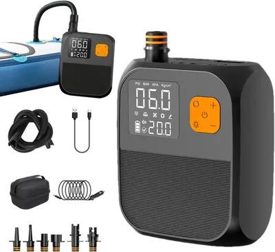 Produktbild von Elektrische Luftpumpe, Tragbare Kompressor, Akku Luftpumpe, Luftkompressor, Elektrische Pumpe, für Auto, Fahrrad, Ball, USB und LCD Display, 25PSI