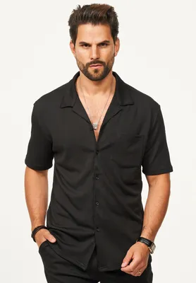 Produktbild von behype. Herren Kurzarmhemd mit Rippstruktur & Brusttasche für Herren Kurzarm Polo-Hemd T-Shirt mit Strick-Streifenmuster