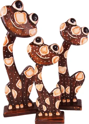 Produktbild von Dekoartikel Frosch 3er Set – Handgeschnitzt und Handbemalt