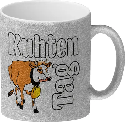 Produktbild von Kuhten Tag Glitzer-Kaffeebecher in weiß mit Kuh zum Thema Bauernhof