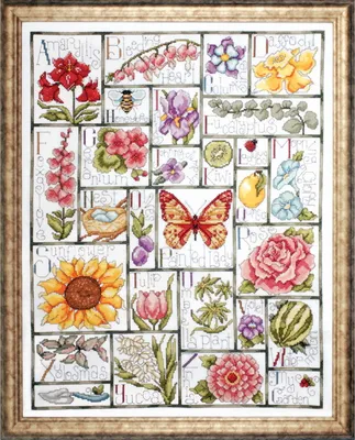 Produktbild von Design Works Kreuzstich Stickpackung "Blumen-ABC", Zählmuster, 40x51cm