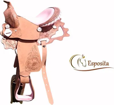 Produktbild von Esposita Westernsattel "Princess" für Pony und Shetty echtes Leder mit Rosa 10"