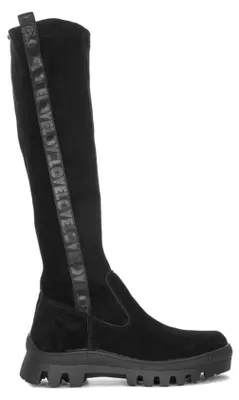 Produktbild von Damen Stiefel Schwarz Naturveloursleder 4 cm Absatz 3 cm Plateau runde Zehenpartie DKZ415922BK